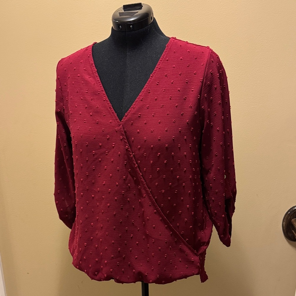Chic Deep Red Wrap Blouse